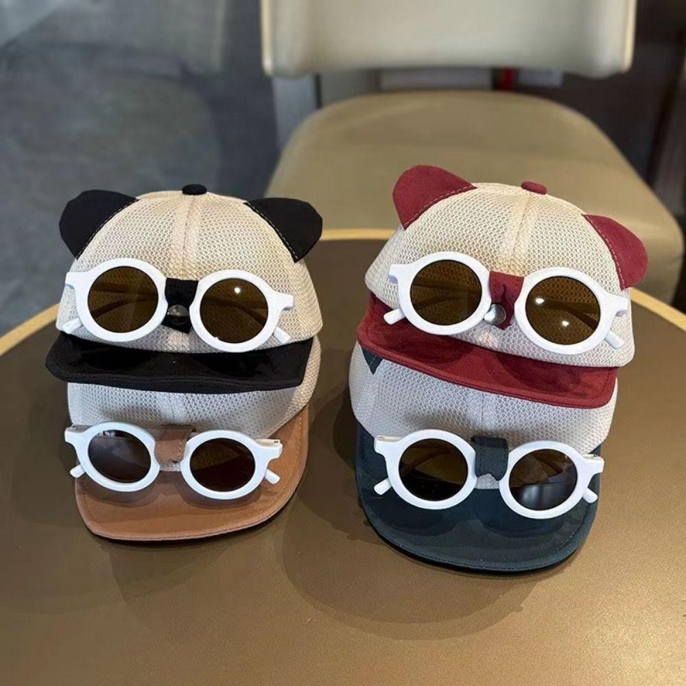 Breathable Children's Hat with Sunglasses Cat Ear Infant Sun Hat Thin Kids Baseball Cap  Running