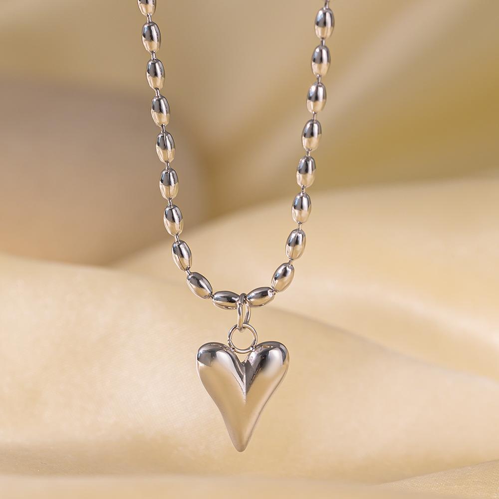 

Stainless Steel Gold Color Heart Pendant Necklace for Women Fashion Geometric Oval Bead Chain Necklace Dainty Jewelry Gifts