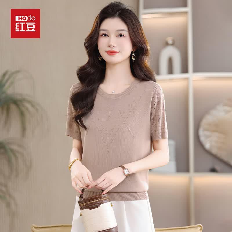 Hongdou Women s Ice Silk Short Sleeve Knit Top 110
