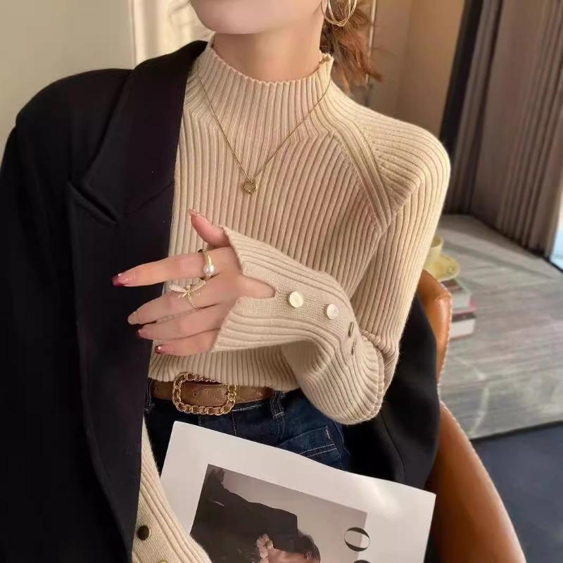 Bottom shirt women's autumn and winter new high-end semi-turtleneck knitted sweater with long-sleeved top