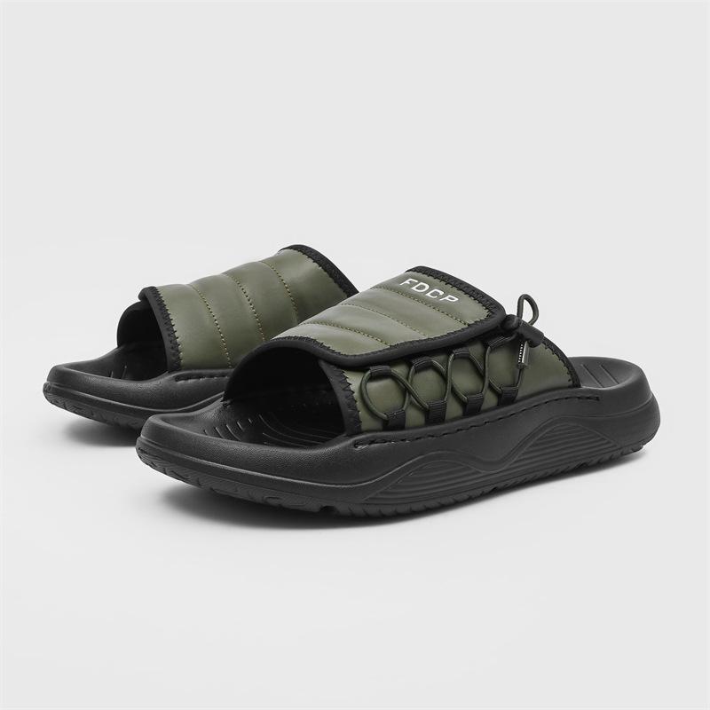 New Slippers Men's Summer Casual Trend One-word Drag Stepping On Shit Feeling Outside Wearing Platform Sandals 371286 green-J