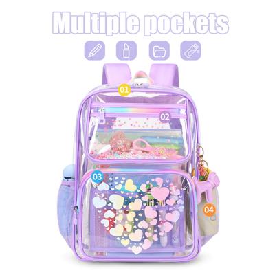 Kinder Rucksack Transparent Wasserdicht Studentenrucksack mit Liebesherz-Drucken Schultasche