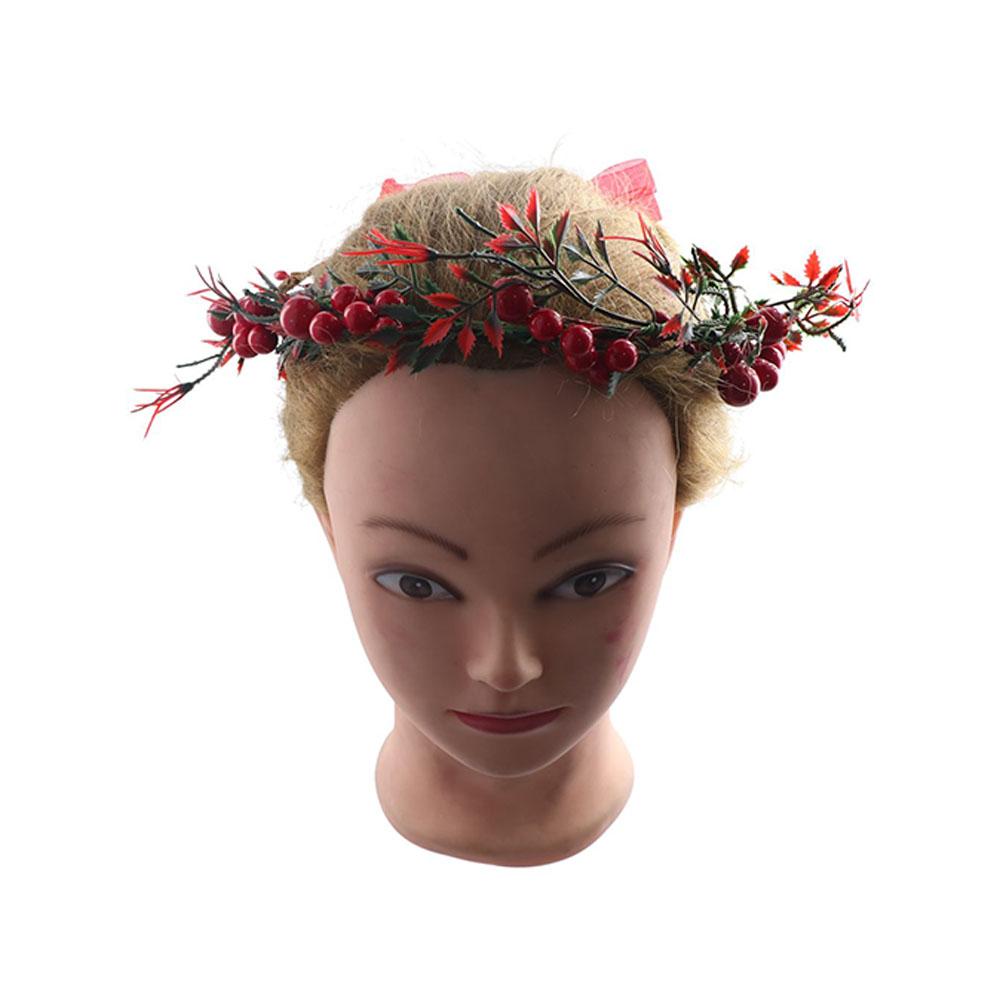 Hairband Cloth For Girls Red Berry Garland Women Headwear Crown Flower Headband Wreath Decoration