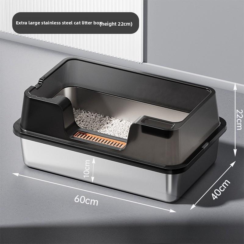 

Stainless Steel XL Metal Litter Pan Tray Cat Litter Box with Scoop for Big Cat High Wall Sides Enclosure Non-Sticky cat toilet