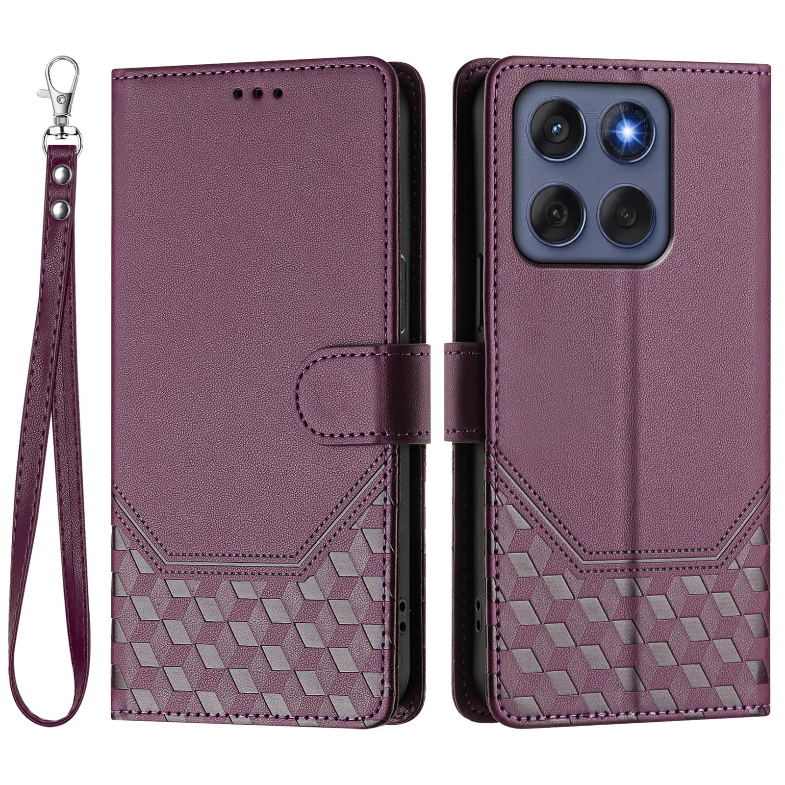 

Для Motorola Edge 60 5G/60 Fusion 5G Чохол З тисненням «Соти», Шкіряний чохол для телефону з RFID-блокуванням та ремінцем Dark Purple