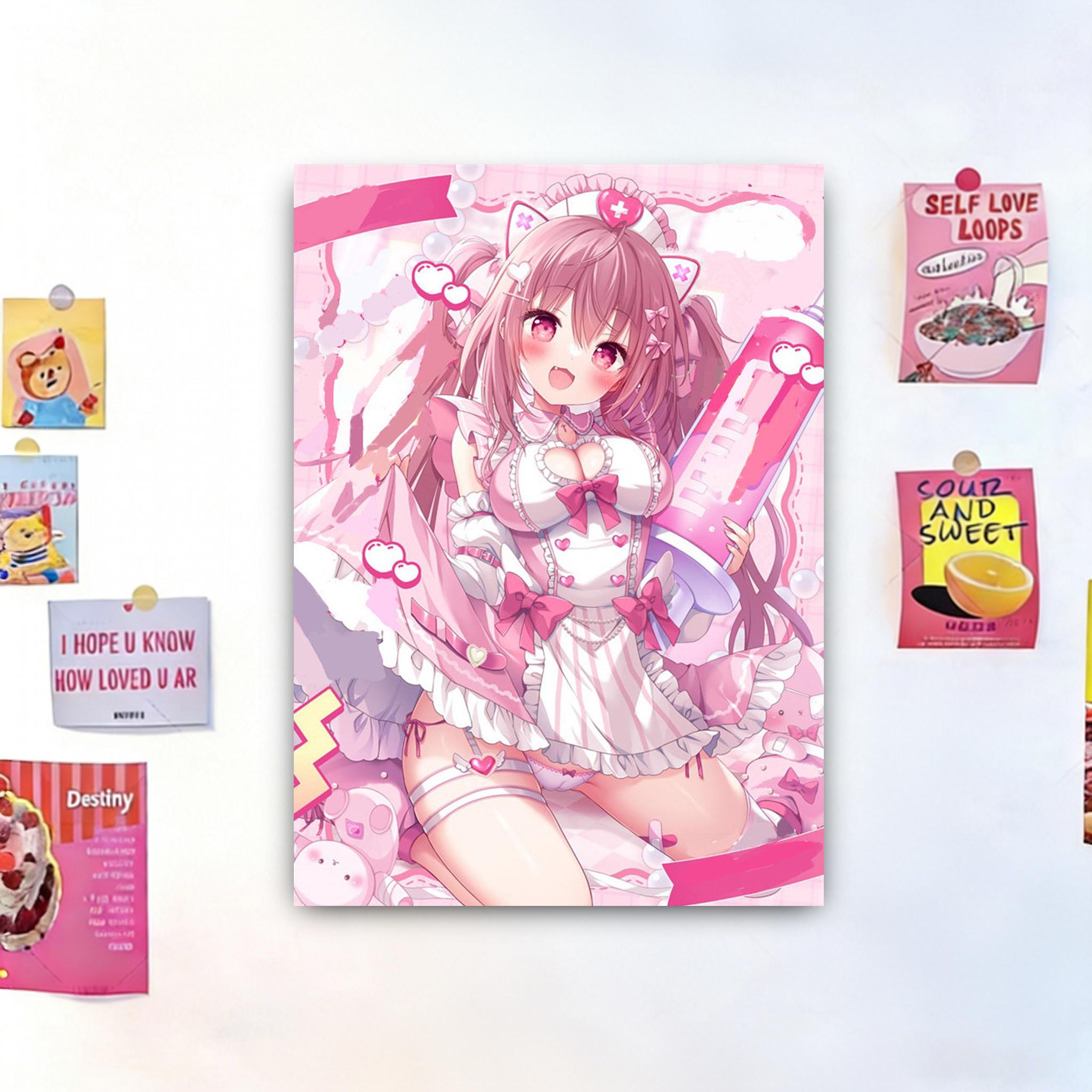 Jmg Household Supplies Unisex Pink Kawaii Maid Girl Galgame Anime Tapestry Wall Art Cutecore Room Decor Aesthetic Room Decoration Accessories
