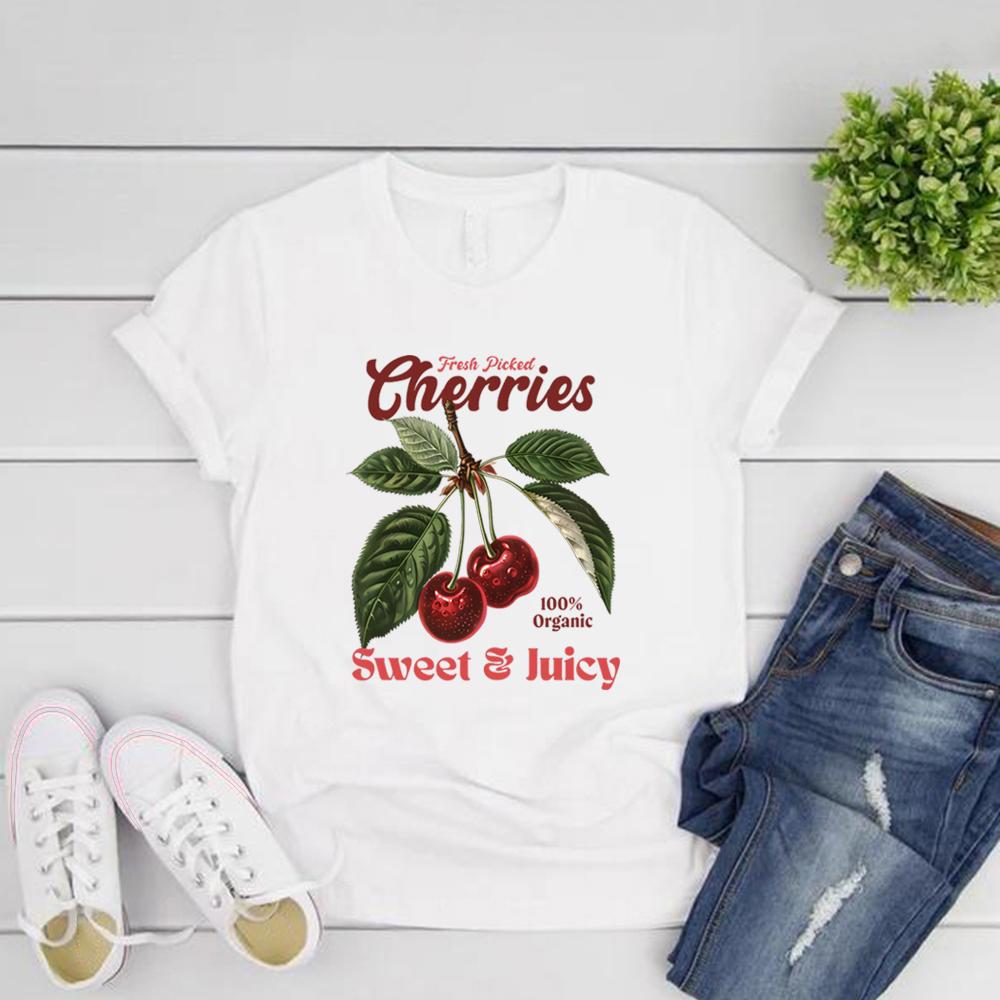 Retro Cherries Graphic T Shirts Vintage Cherry T-Shirt Women Short Sleeve Casual T-shirt Y2k Style T Shirt Vintage Summer Tee