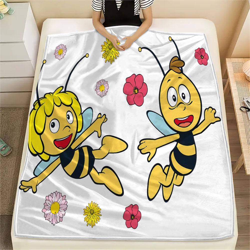1PC La Abeja Maya Patterned Flannel Blanket Suitable For All Seasons for Home Decor Warmth and Comfort Gifts Holiday Present