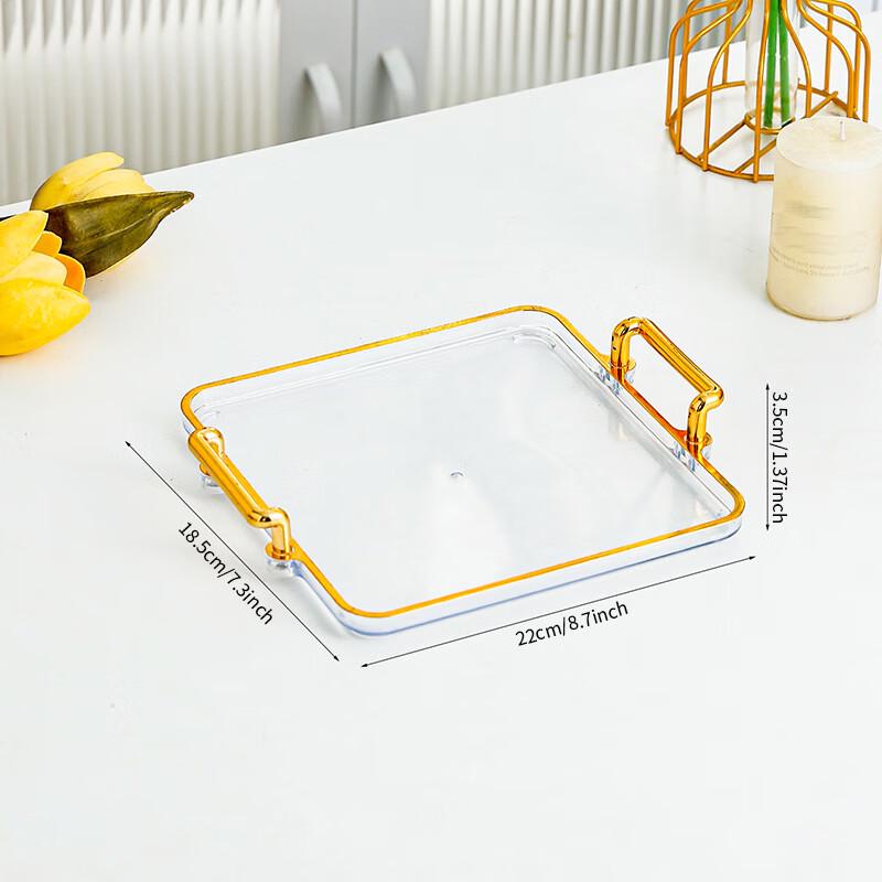 Transparent Gold Rim Rectangular Serving Tray