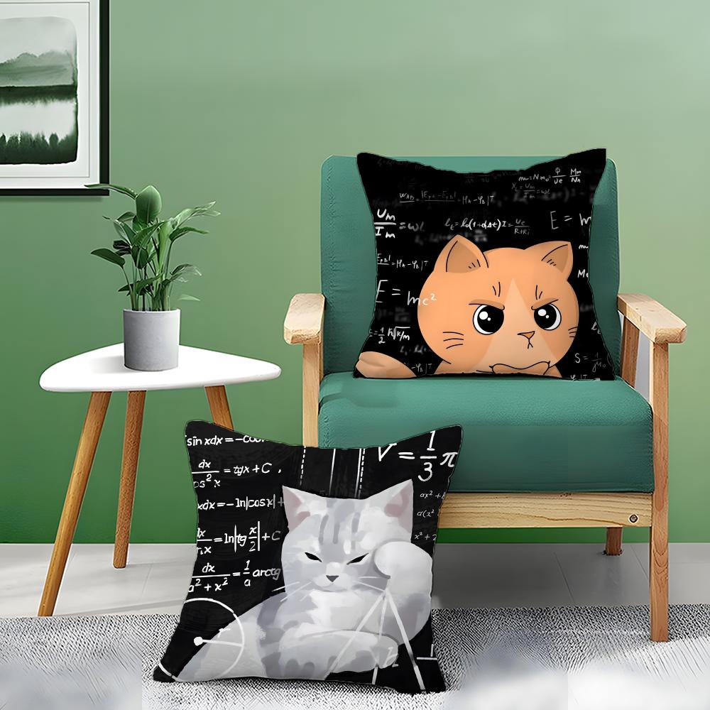 Funny Cat Thinking Network Pattern Pillow Case Double-Sided Plush Sofa Cushion Covers Organic Breathable Invisible Zipper