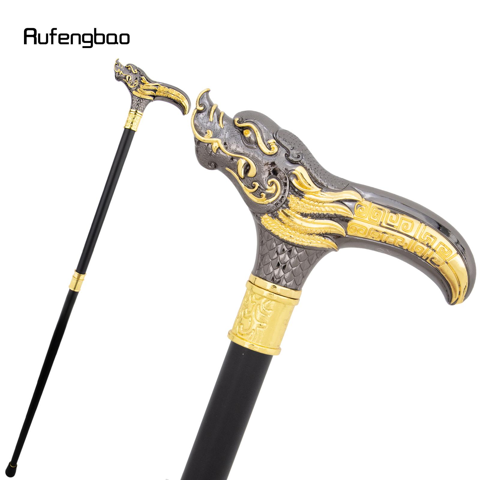 Golden Black Dragon Head Walking Cane Fashion Decorative Steel Stick Gentleman Elegant Cosplay Cane Knob Crosier Cane 93cm