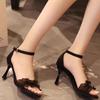 Open-toed Lace Sandals Women's 2025 Summer New Versatile Fine Heel Mesh Yarn with Skirt One-word High Heels