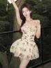Summer Floral Pleated Spaghetti Strap Dress - Sexy, Sweet, and Waist-Cinching