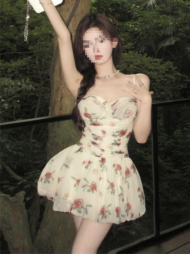 Summer Floral Pleated Spaghetti Strap Dress - Sexy, Sweet, and Waist-Cinching