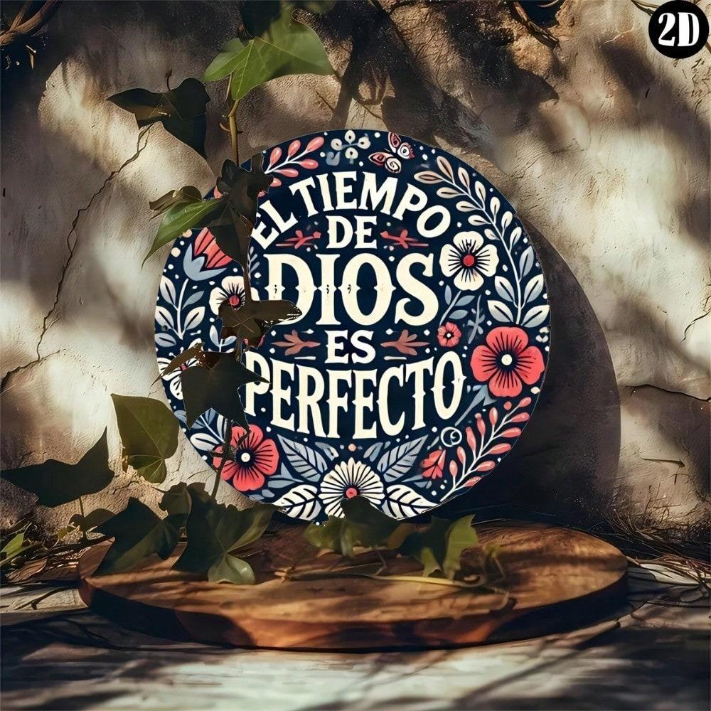 Spanish Quote Metal Sign El Tiempo De Dios Es Perfecto 7.8 Inch Wall Art Decor Home Cafe Bar