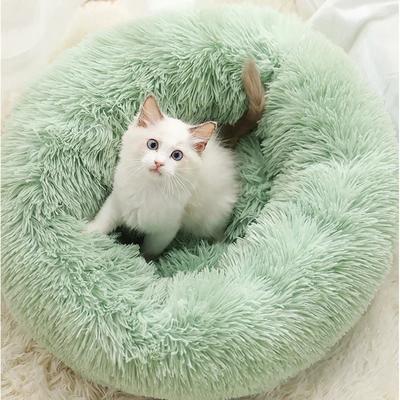 Supermjuk Kattsäng Plysch Vinter Varm Kattmatta för Små Hundsängar Valp Sovhus Rund Kudde Husdjursprodukt Tillbehör