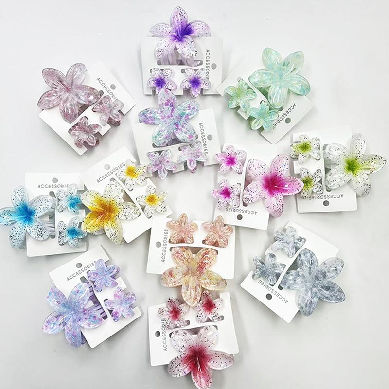 3Pcs Colorful Gradient Color Flower Hair Claws Sweet Barrettes  Shark Clip For Women Girls Beach Hair Accessories Gifts