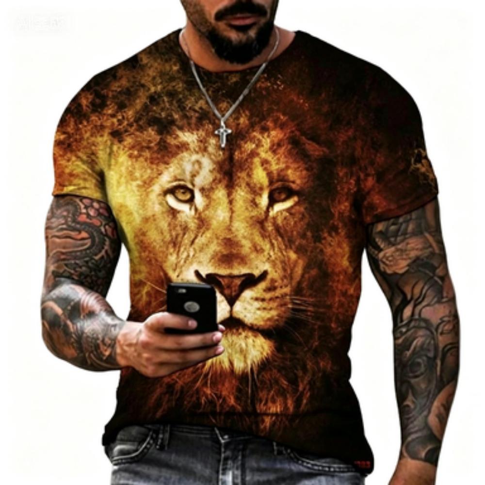 Summer Fashion Tiger Lion 3D Printing Cool Casual Street Style T-shirt for men