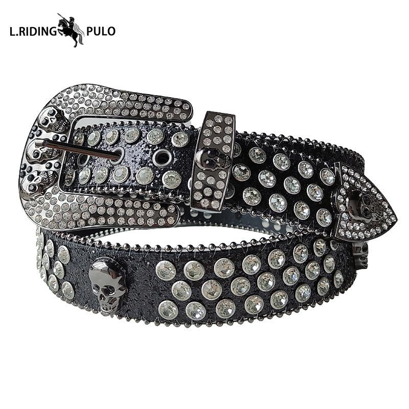 

Модный ремень с черепом Мужской Женский Ремень со стразами Панк Хип-хоп Кожаный ремень Джинсы Платье Блестящая пряжка для ремня 135cm