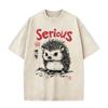Japanese Style Serious Hedgehog Funny Vintage Washed T-shirt Men Women Clothing Casual Humor T-shirts Men's Oversized T Shirts