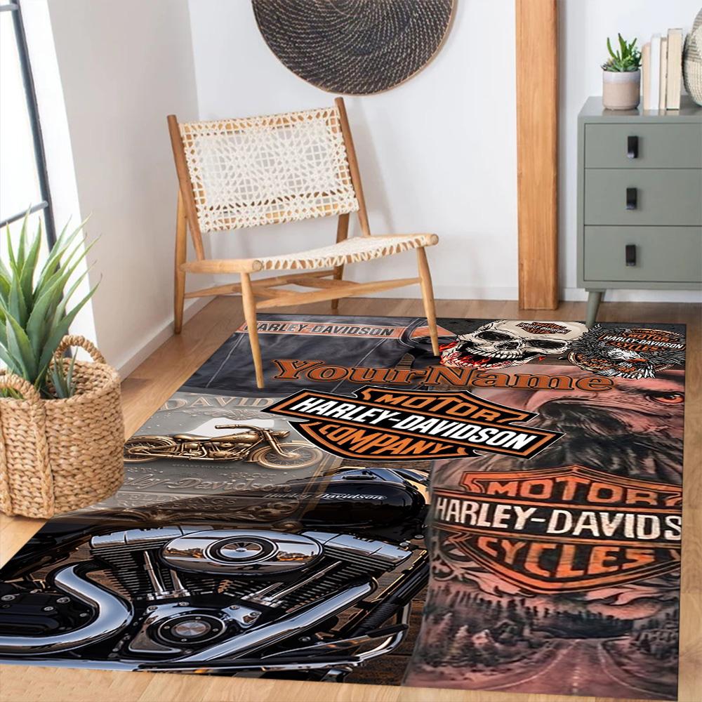 Harley-davidson Motorcycles Personalized Name Floor Mat Suitable for Dormitory Balcony Entryway Foyer Anti-slip Rug Office Home Decor