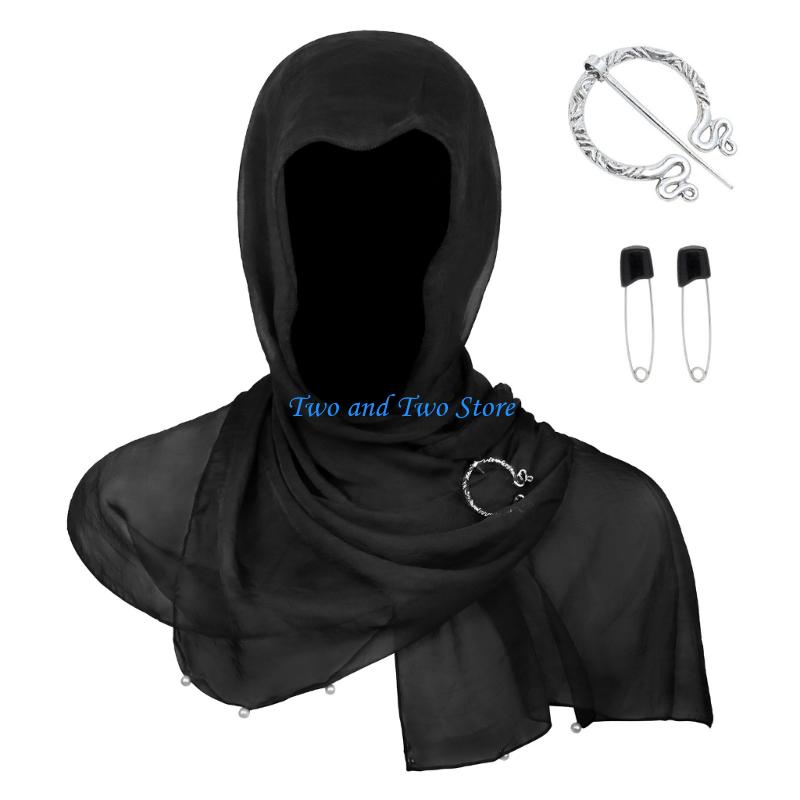 HX6F Hooded Scarf Medieval Cloak Renaissances Brooch Costume Accessory For Adults