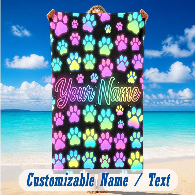Dog Theme Beach Towel Personalized Custom Name & Text Soft Quick Dry Beach Towel for Swimming Travel