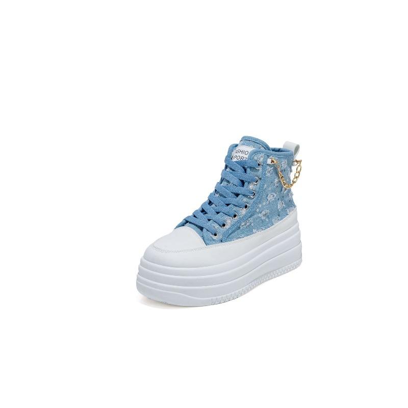 New Chain Little White Shoes Denim Fashion Trend Increases Height Casual Shoes Increase Height and Thinness