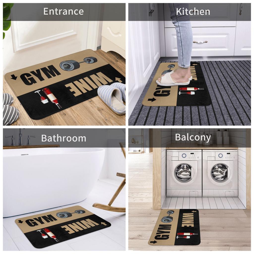 Humorous Gym Or Wine Design Doormat Mat Anti-Slip Kitchen Bath Toilet Rug Carpet