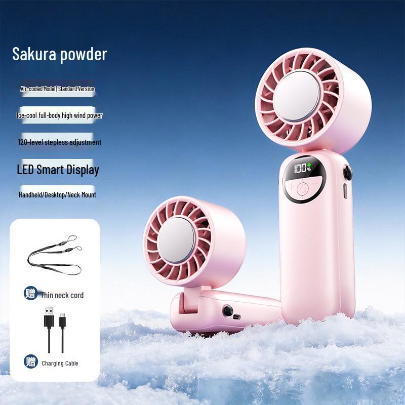 

High-Speed Handheld Foldable Neck Fan with Turbine Cooling 120-Speed High + Lanyard + LED Display