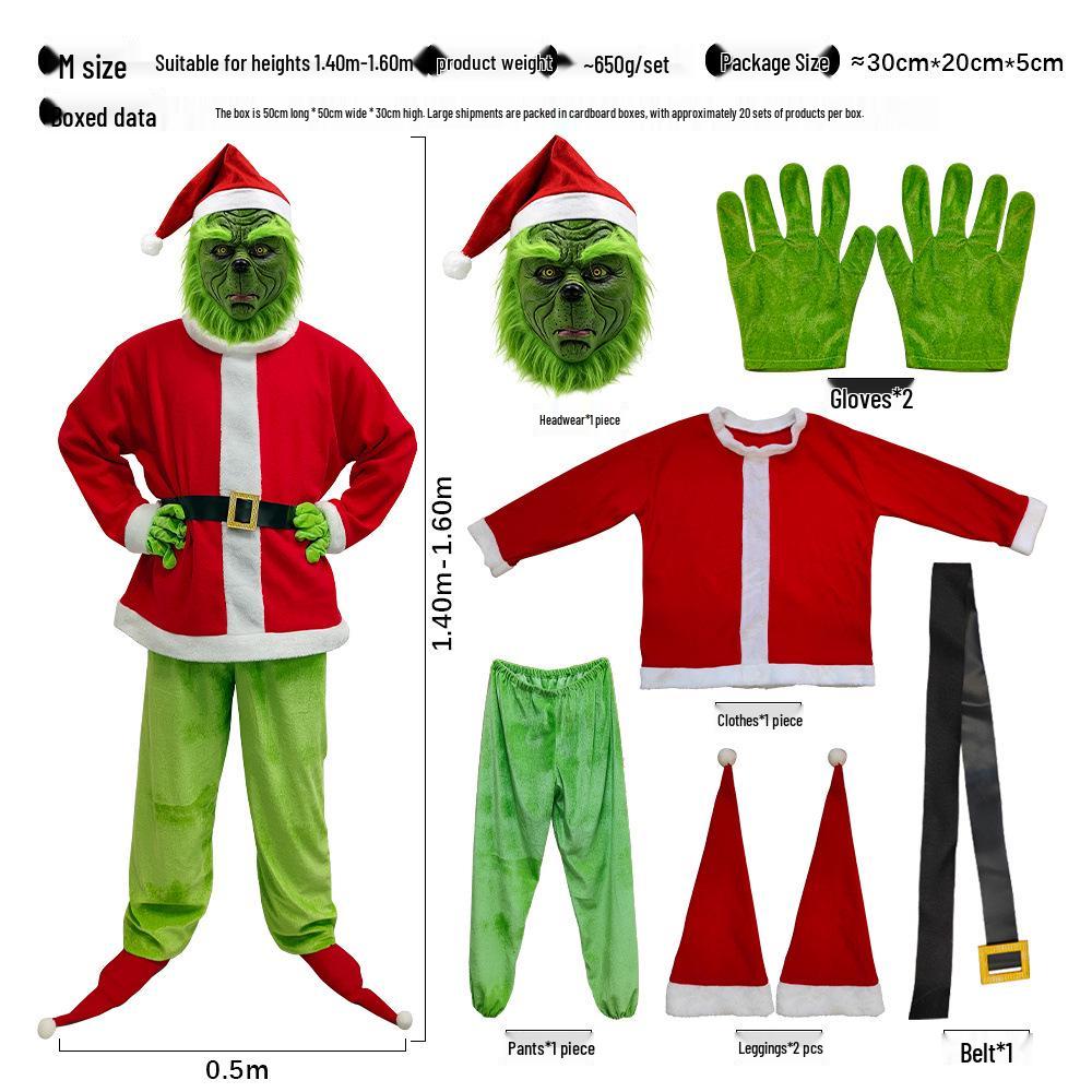 Grinch Masquerade Mask and Gloves Set for Christmas Performances
