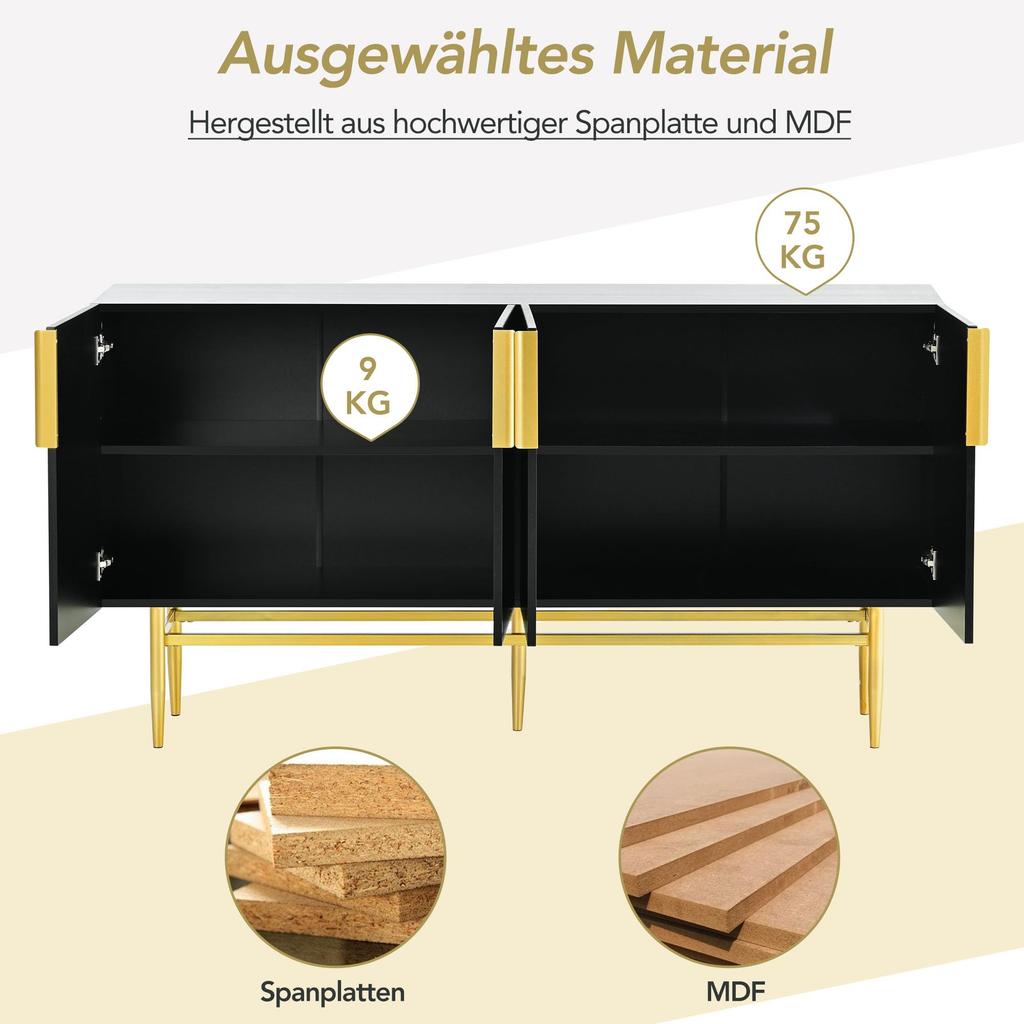 Sideboard Storage Cabinet, Modern Buffet with 4 Doors, Adjustable Shelf, Metal Legs, Storage Cabinet Sideboard with Ample Storage Space