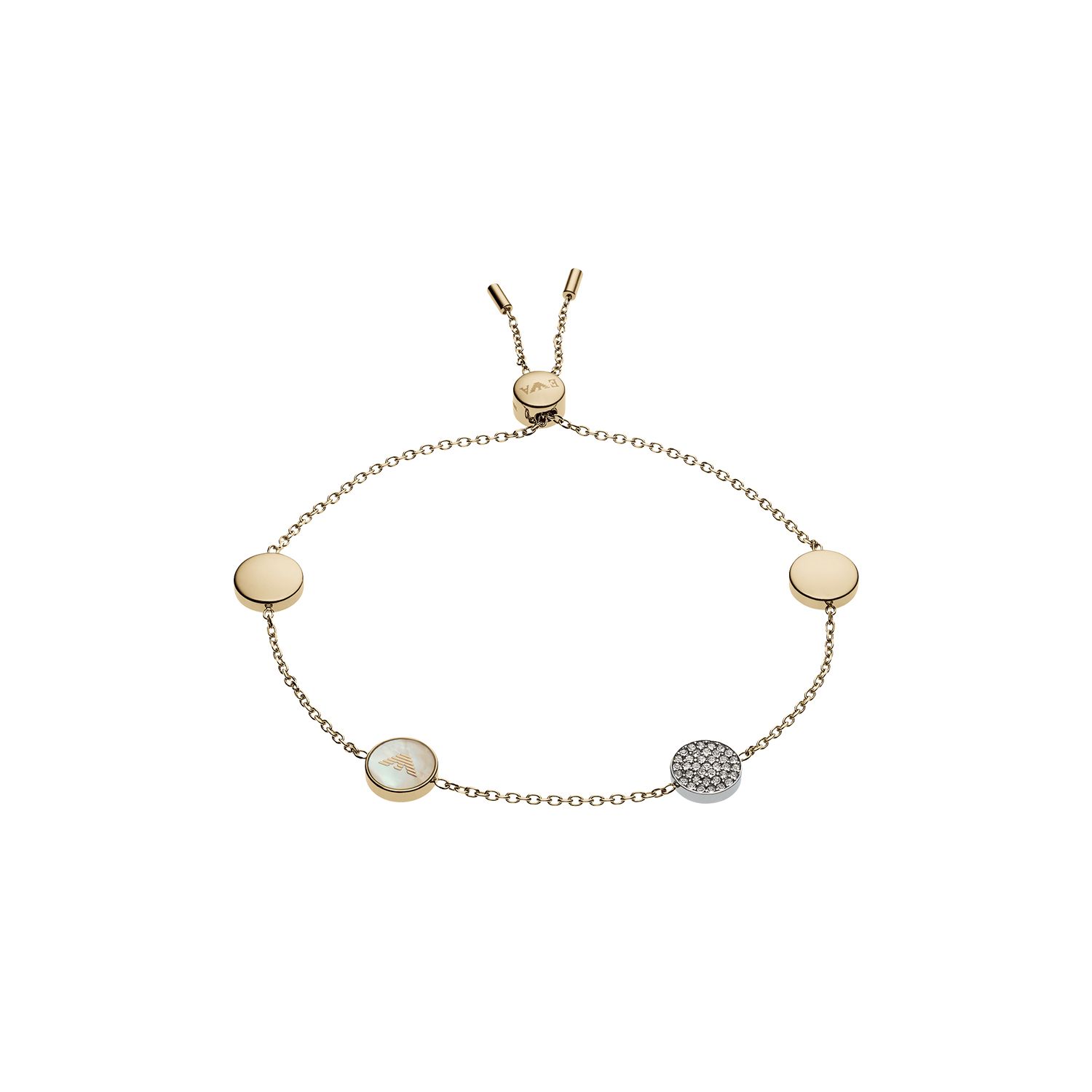 

Emporio Armani Round Mother Of Pearl Diamond Inlay Adjustable Stainless Steel Bracelet Women bracelet Gold EGS2348710 Basic Packaging-Box