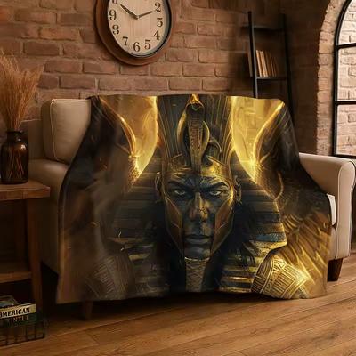 Retro Anubis Pharaoh Egyptian Gods Flannel Blanket Soft Throw Blanket for Bedroom Living Room Bed Travel Camping Picnic Cover