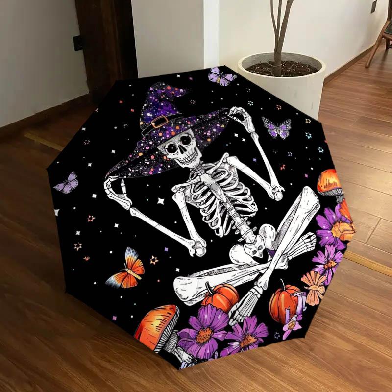 1pc Skele-Witch-Meditation Umbrella with Plastic Handle,Suitable for All Seasons Home Travel Outdoor UmbrellaDD1662