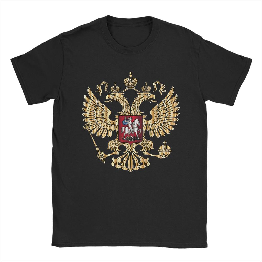 Russian Coat of Arms TShirts Men Russia Emblem Novelty Pure Cotton Tee Shirt Crew Neck Short Sleeve T Shirts Printed Tops