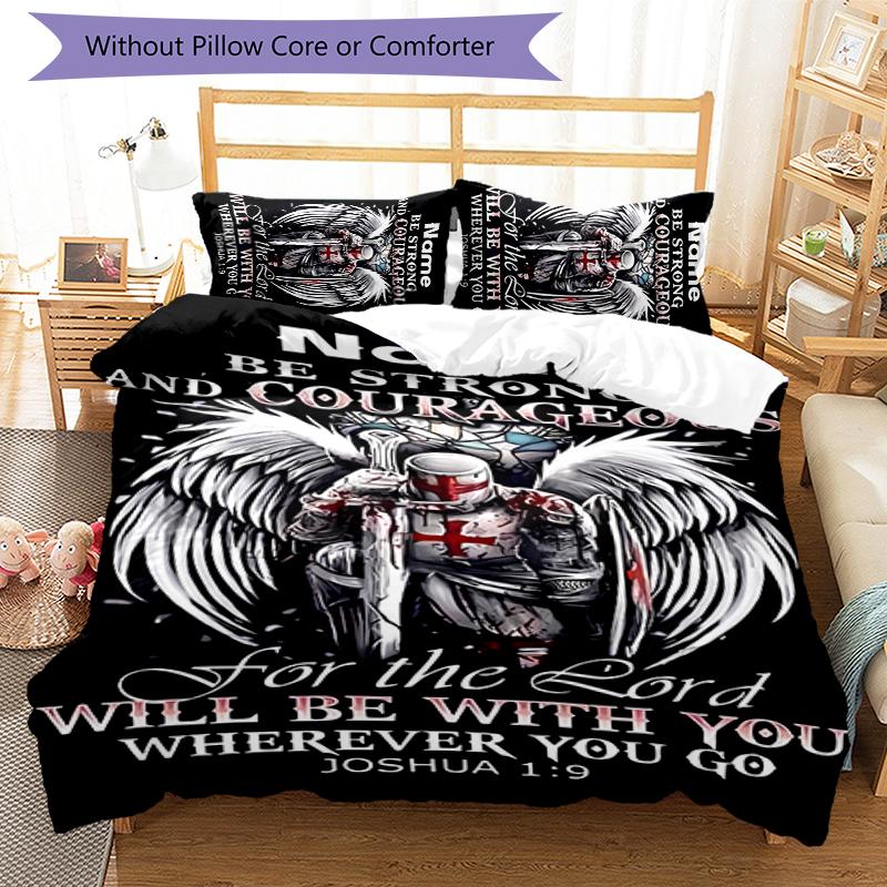 3pcs Custom Name Cartoon Knights Templar Bedding Set Duvet Cover Closure Includes 1 Duvet Cover & 2 Pillowcases for All Seasons Bedroom Decor