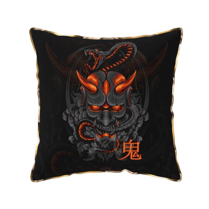 Japanese Art Oni Mask Snake Print Velvet Throw Pillow Cover X Inches Soft Cozy Pillow Case for Sofa Couch Bed Car Decor