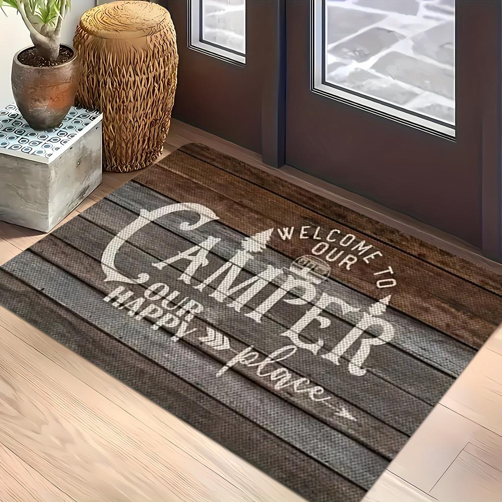 Welcome to our camper, our happy place doormat - RV welcome mat, machine washable, non-slip, perfect for living room, bedroom
