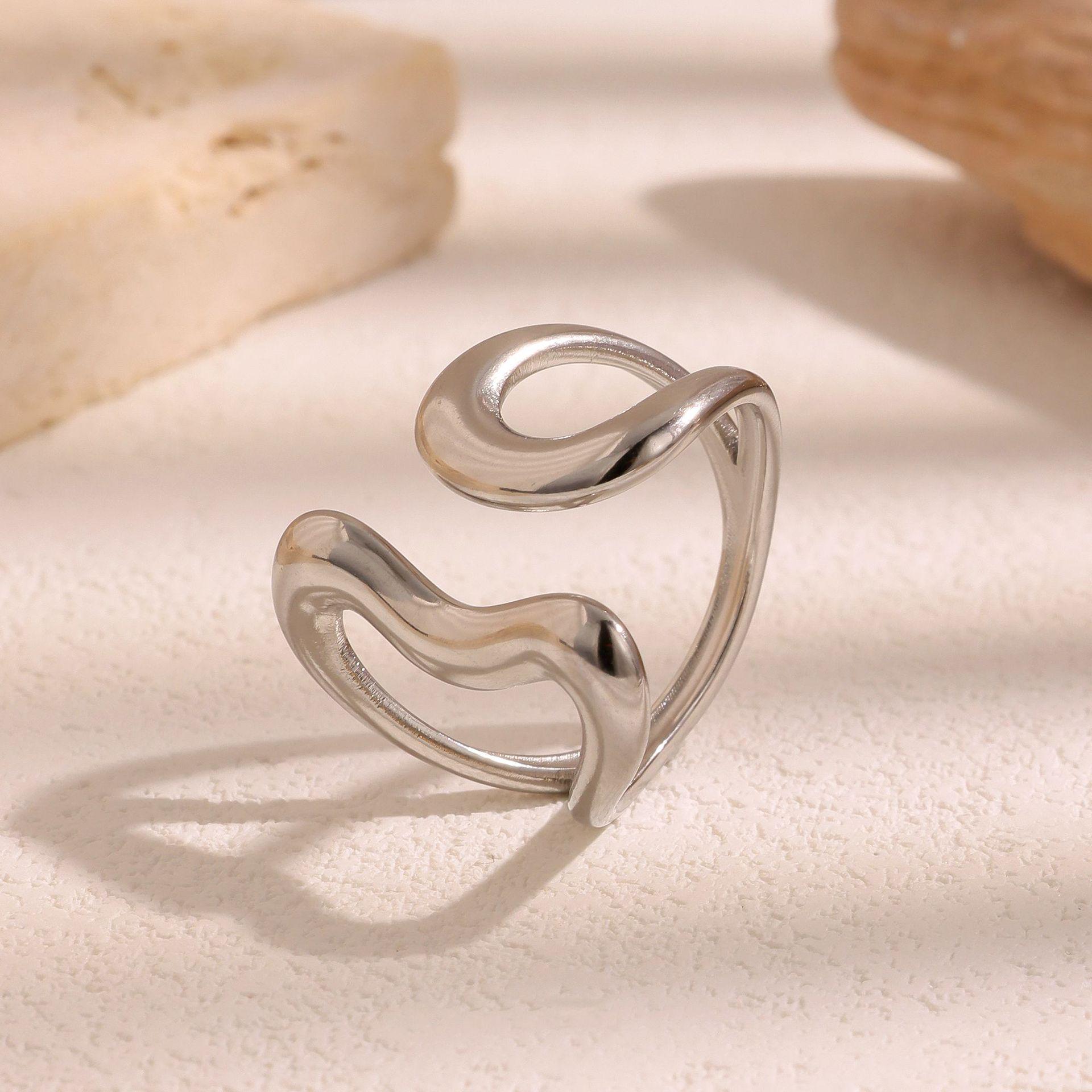 Sleek Water Drop Hollow Geometric Stainless Steel Ring - Non-Fading Open Titanium Design