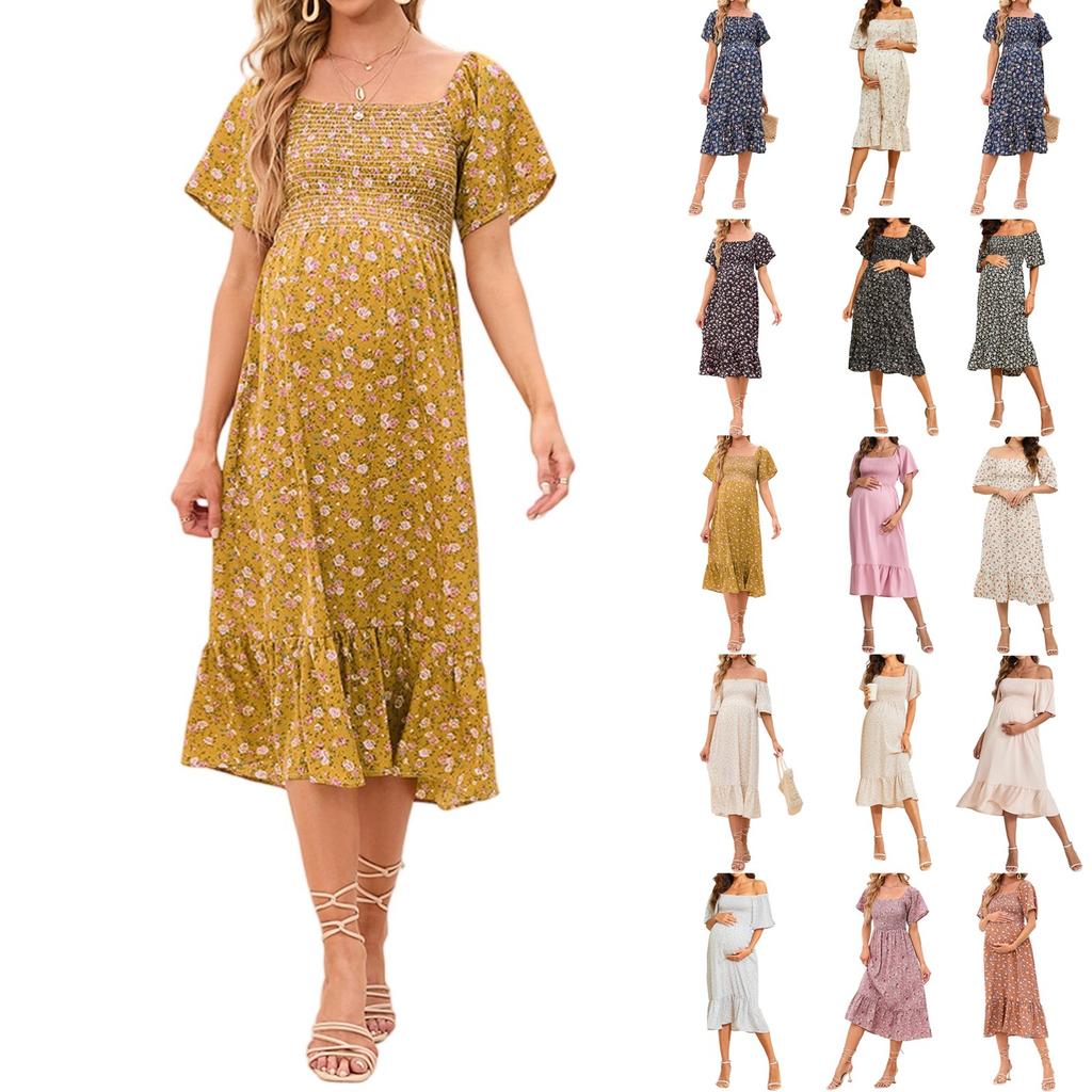 Women's Fashionable Print Round Neck Loose Short Sleeved Pocket Pullover Dress