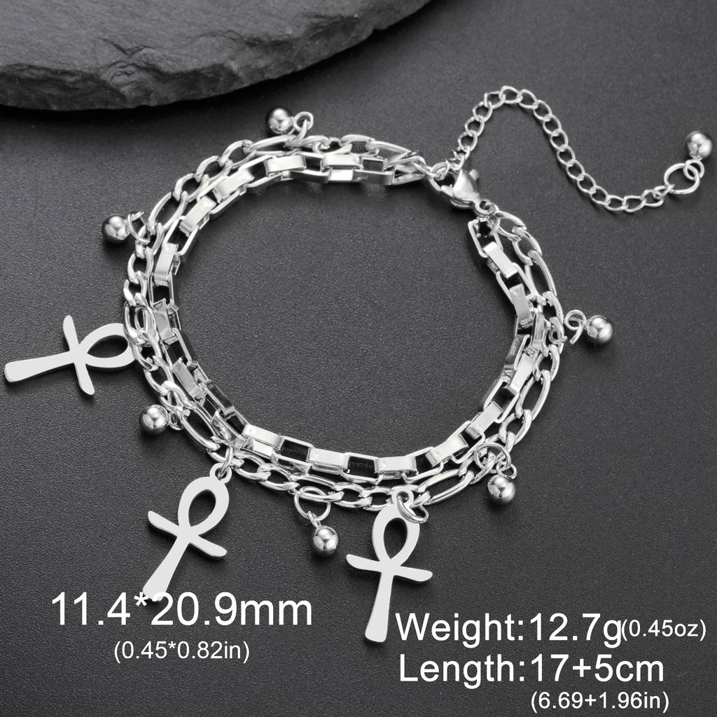 LIKGREAT Vintage Egypt Bracelet Ankh  Charms Stainless Steel  Bracelets Women Jewelry Double Chain Life Symbol Cross Amulet Anni