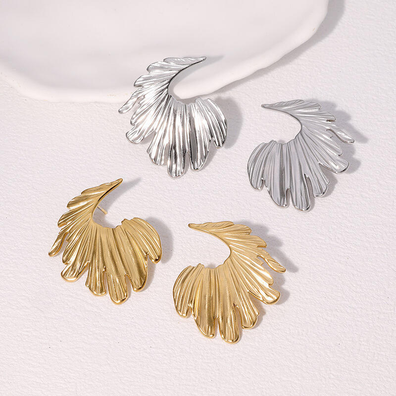 Stainless Steel Irregular Leaf Stud Earrings for Women Ladies Vacation Style Waterproof Drop Earrings Charm Jewelry Accessories