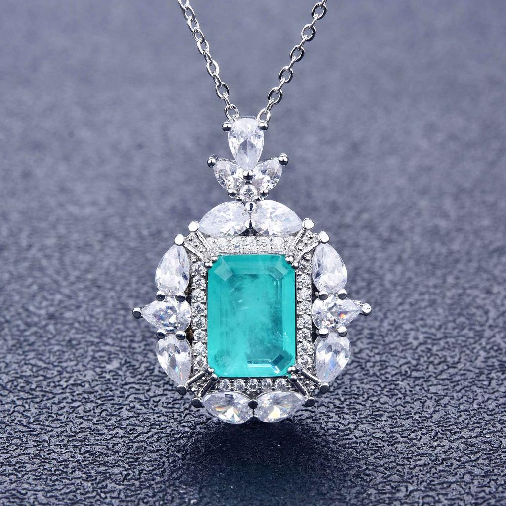 Imitation Natural Paraiba Jewelry Set, Ring Pendant, Temperament Jewelry, Atmospheric High-End Gifts, Containing Minerals