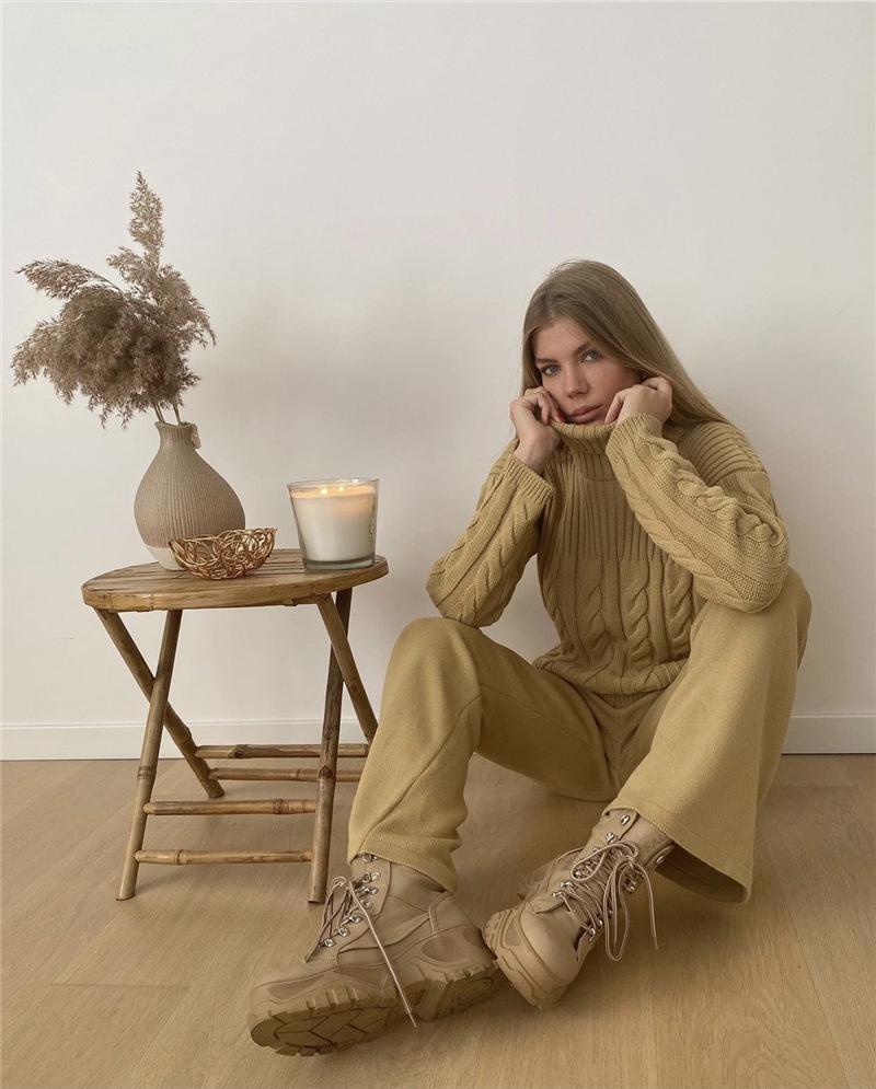 2023 Women's Knitted Cable Knit Two-Piece High Neck Sweater Set