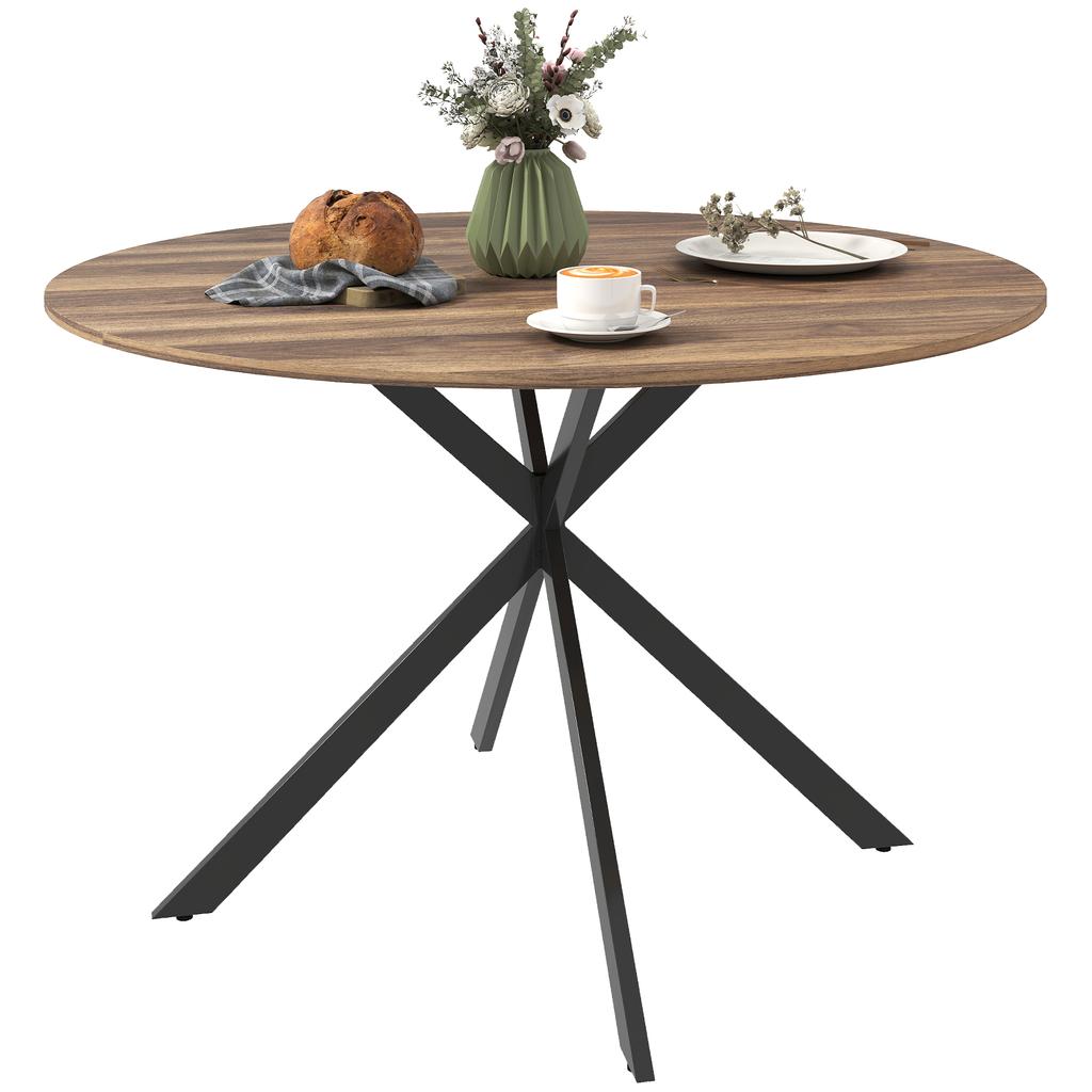 Round Dining Table for 4 People, Industrial Style Kitchen Table with Steel Legs, for Dining Room, Kitchen, Dark Brown