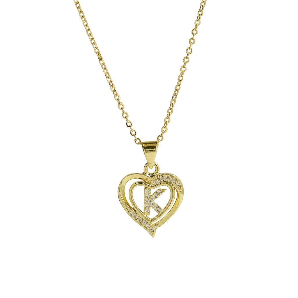 A-Z English Letter Initial Necklace 18K Gold Plated Necklace Micro Setting Zircon Heart Necklace for Women