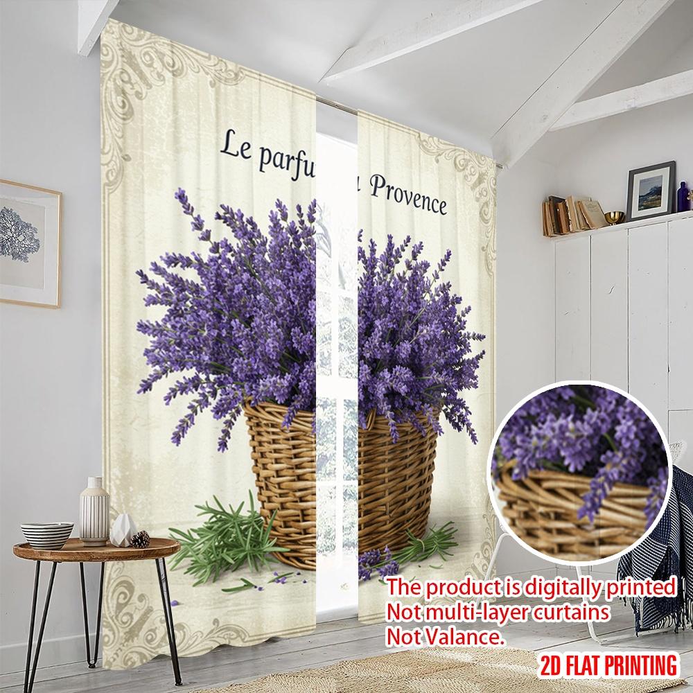 2pcs 2D Flat Printing Curtain Lavender Basket Provence French Polyester Without Electricity Family Party for Multipurpose Event