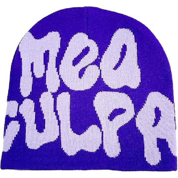 TaowaveWomen Beanie Y2k Hat,MEA Culpa Graphic Beanies Designs,Winter Hat Knit Skull Cap Gray Blue
