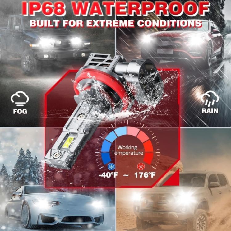 IP68 Waterproof H11 LED Car Headlights Bulbs 12000LM Bright Double Beam Universal Fit Easy Install Suitable for Vehicles